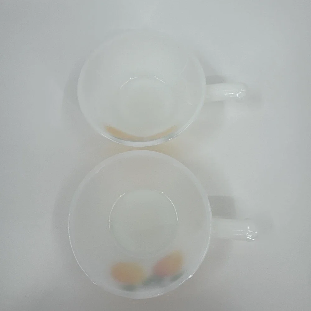 Set‎ of 2 Fire King Milk Glass Handled Soup Bowls Peaches